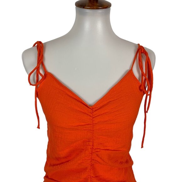Zara Orange Bodysuit Large Tie Shoulder Slim Fit Summer Night Out - Picture 2 of 6
